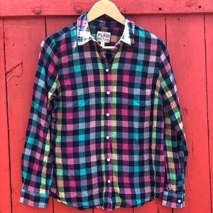 OLD NAVY L plaid button up long sleeve shirt top